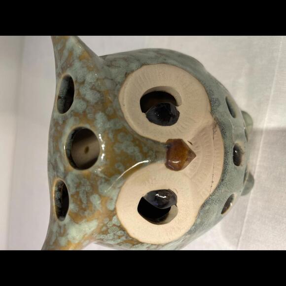 Ceramic Owl Candle Holder Teal/brown - Picture 2 of 3